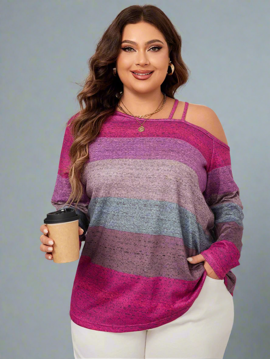 Top ~ Long Sleeve Diagonal Neckline