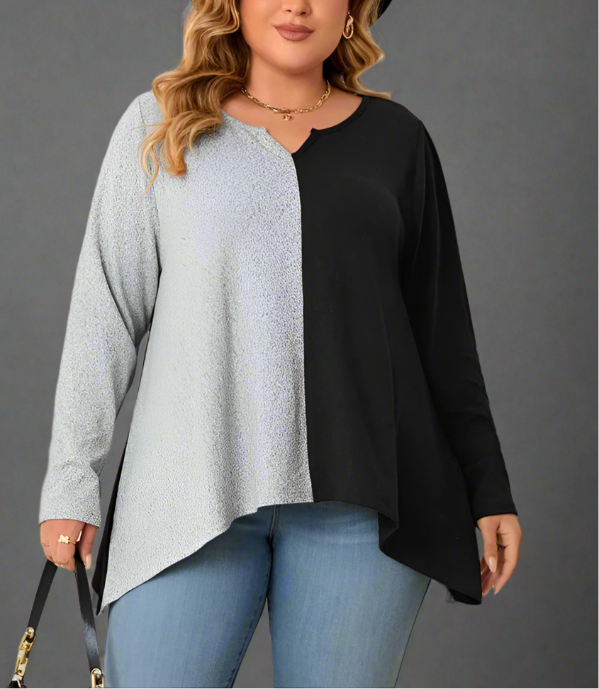 Top ~ Long Sleeve Asymmetrical Hem