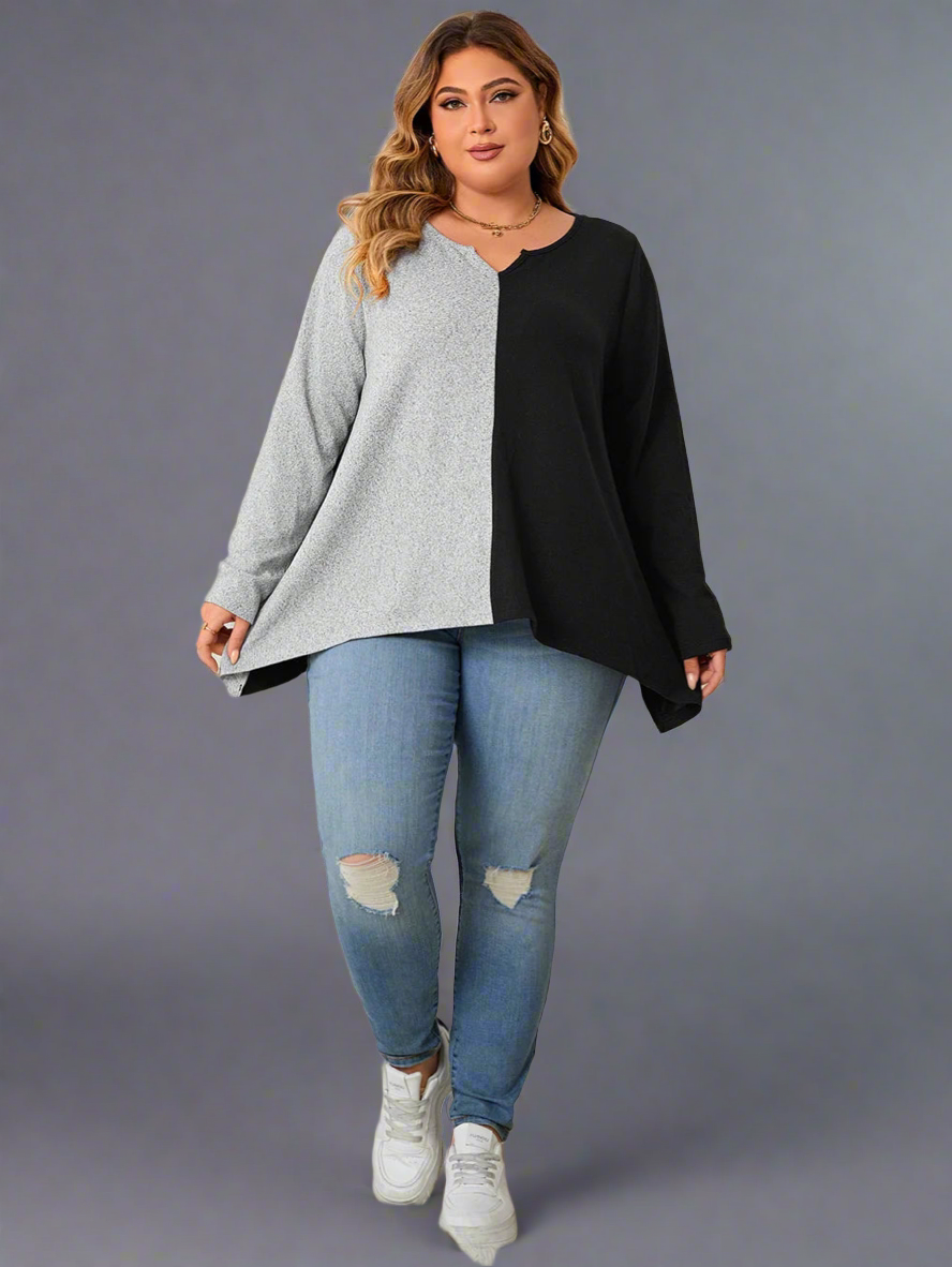 Top ~ Long Sleeve Asymmetrical Hem
