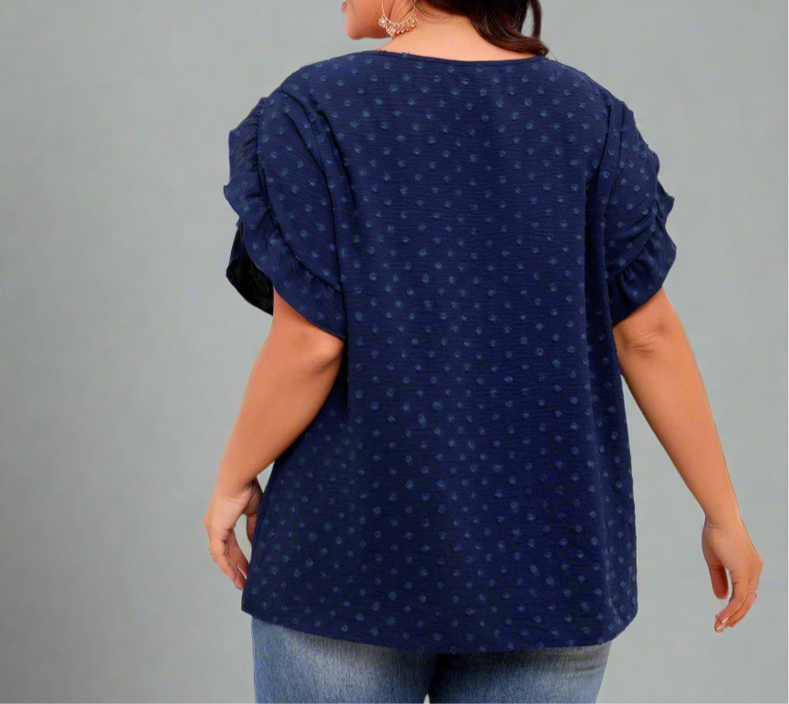 Top ~ Ruffle Sleeve Swiss Dot