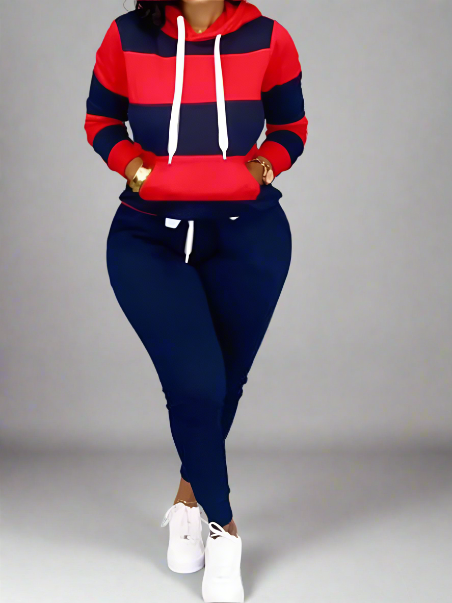Tracksuit ~ 2 Piece ~ Hooded Striped Top