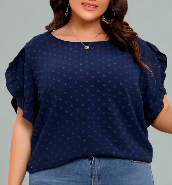 Top ~ Ruffle Sleeve Swiss Dot