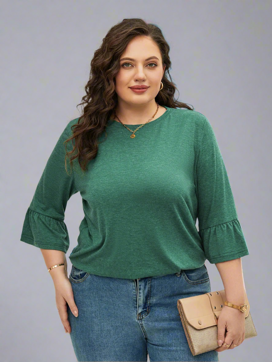 Top ~ Button Back Bell Sleeves