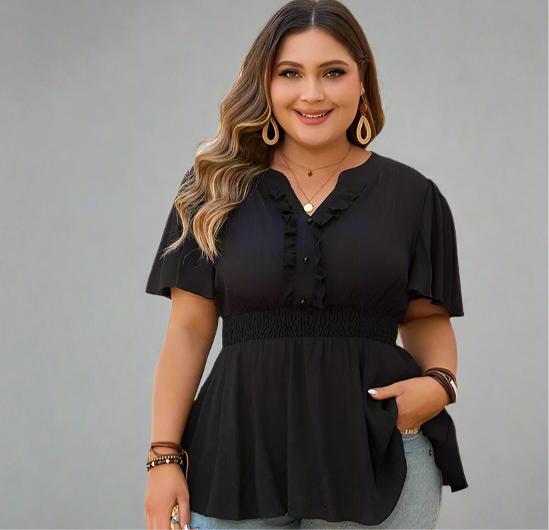 Top ~ Short Sleeve Peplum Blouse