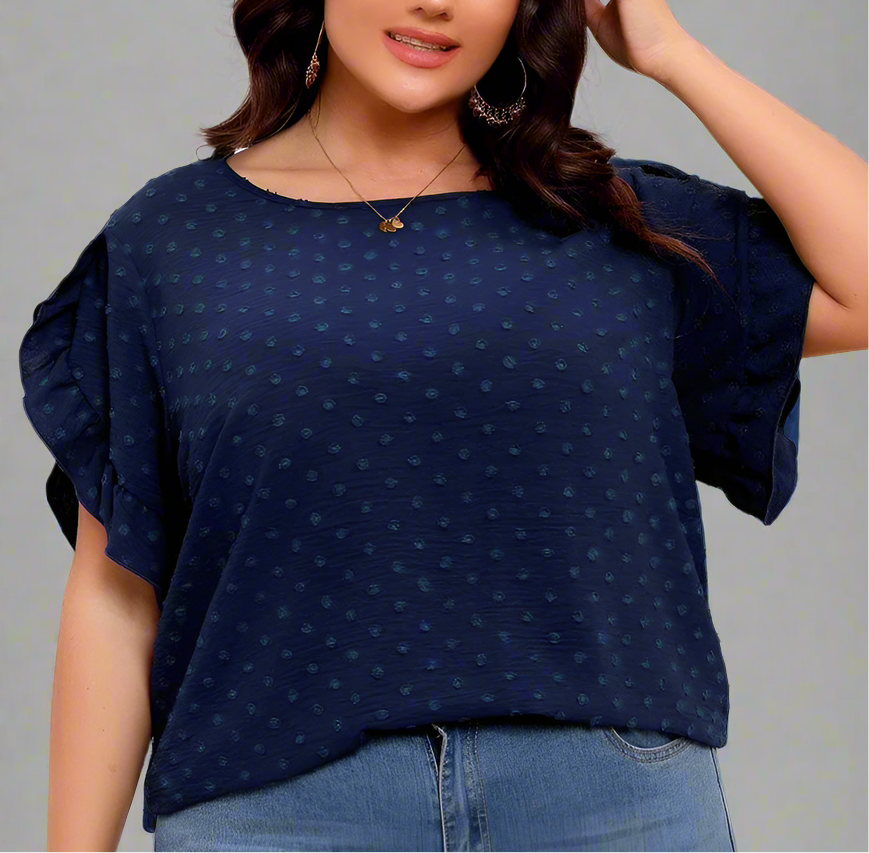 Top ~ Ruffle Sleeve Swiss Dot