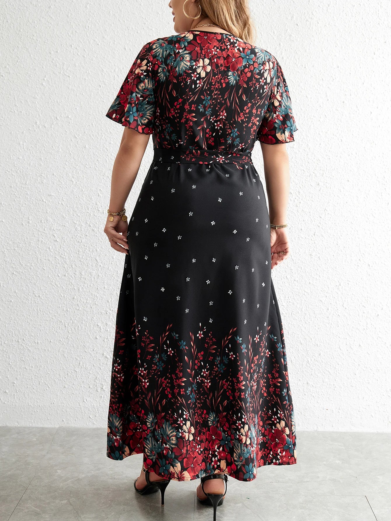 Dress ~ Short Sleeve Black with Floral Print