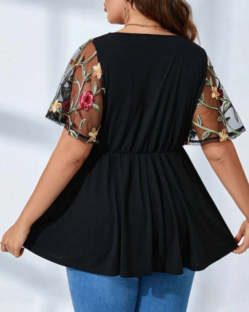 Top ~ Black with Floral Sleeves