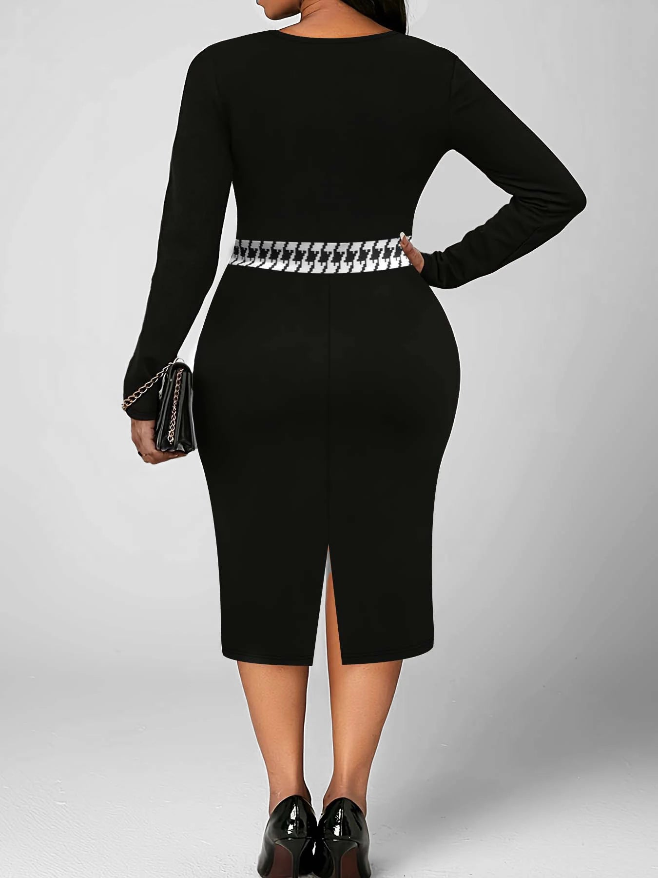 Dress ~ Long Sleeve Houndstooth Print