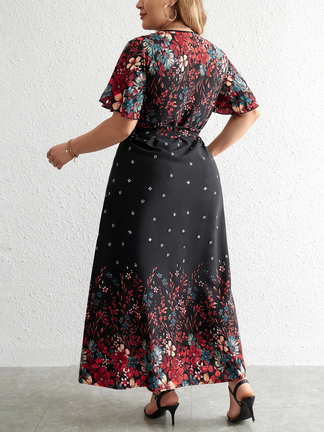 Dress ~ Short Sleeve Black with Floral Print
