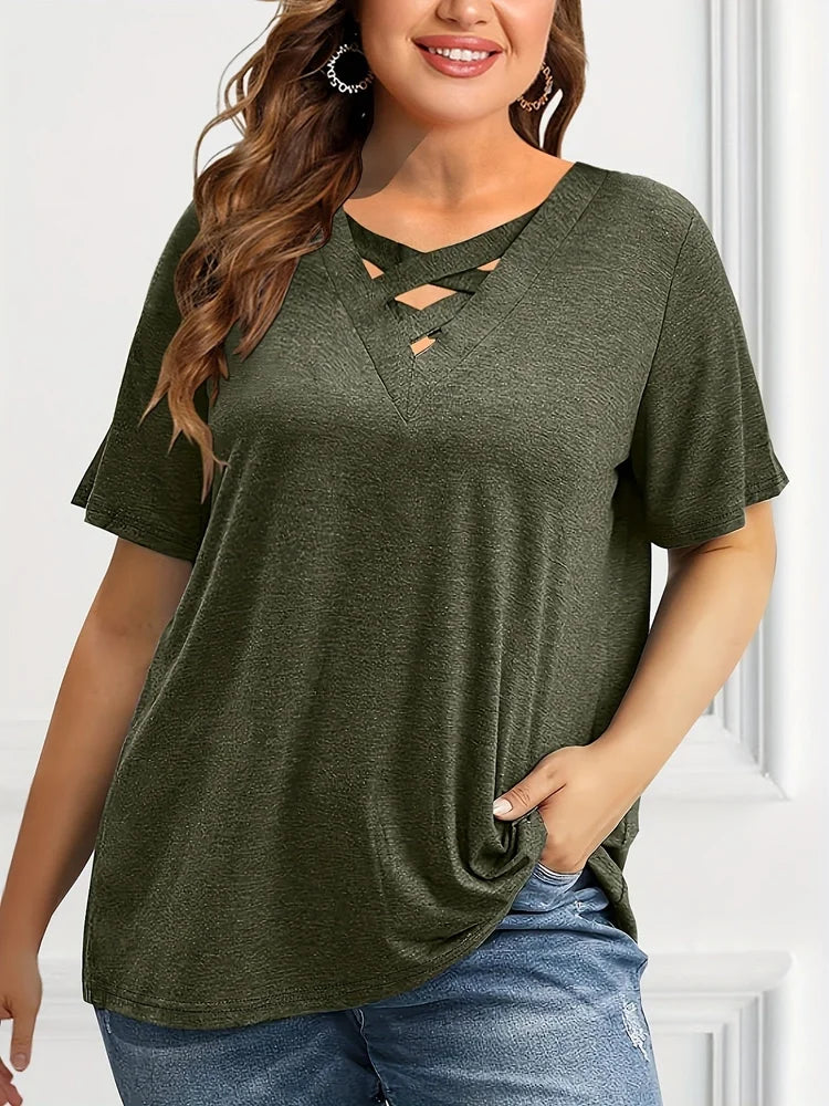Top ~ Short Sleeve V Neck