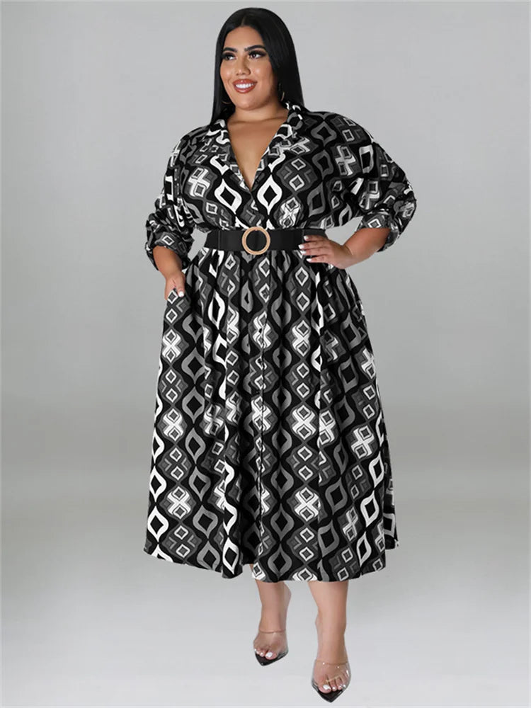 Dress ~ Black and White Print with Belt