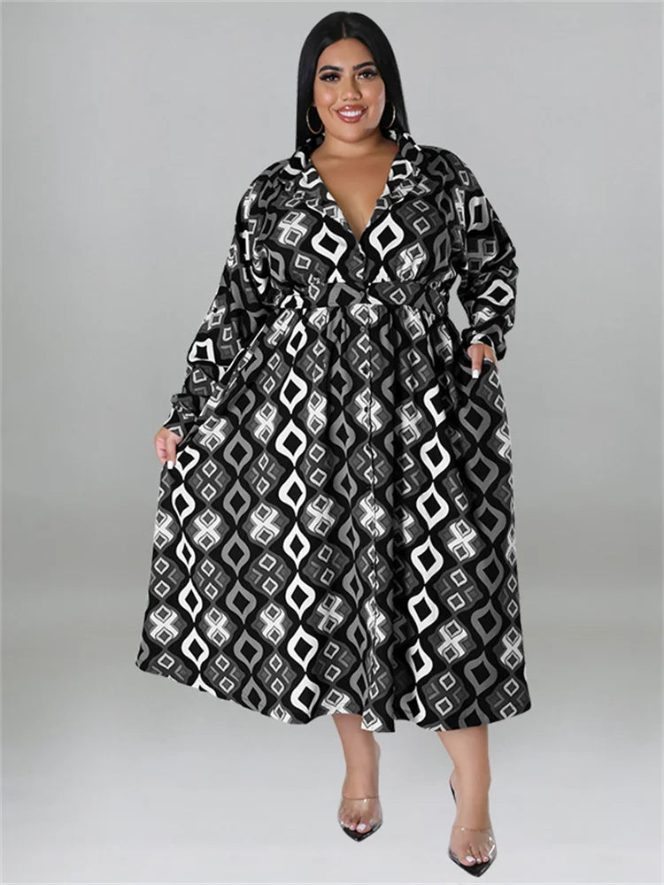 Dress ~ Black and White Print with Belt