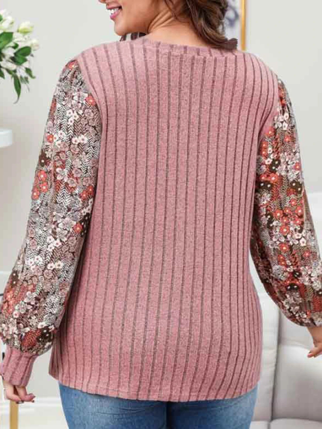 TOP ~ Pink with Lantern Floral Sleeve