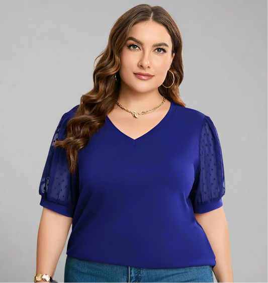 Top ~ Blue Swiss Dot Sleeve
