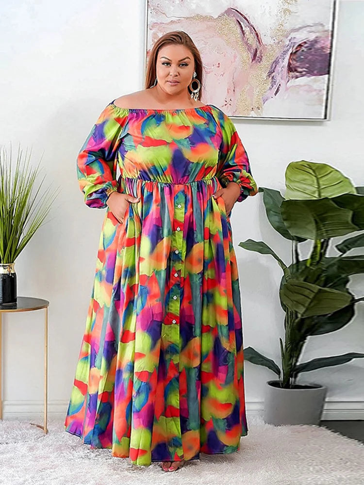 DRESS ~ Multicolor Long Sleeve Floor Length