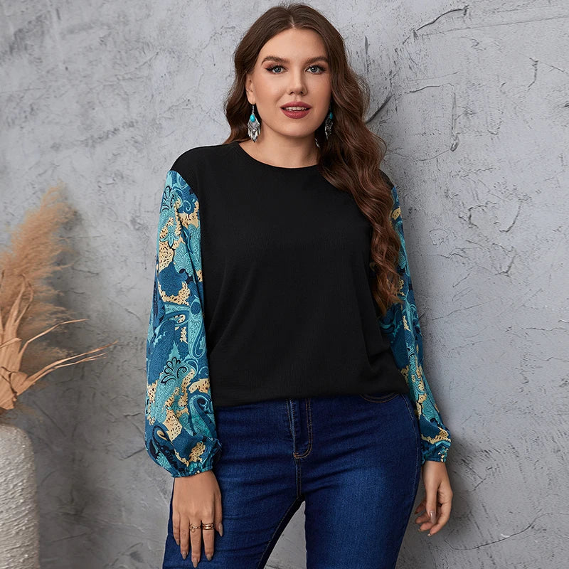 TOP ~ Lantern Sleeve Paisley Print Textured