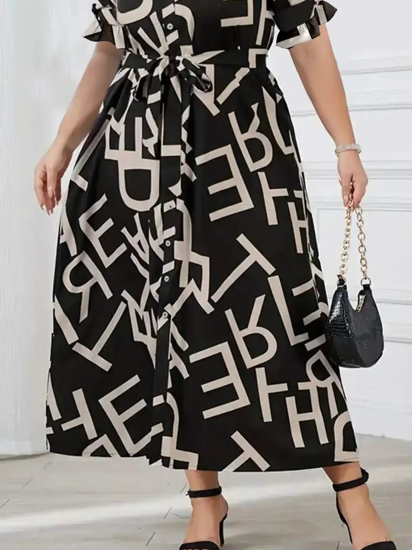 DRESS ~ Letter Print Tie Waist