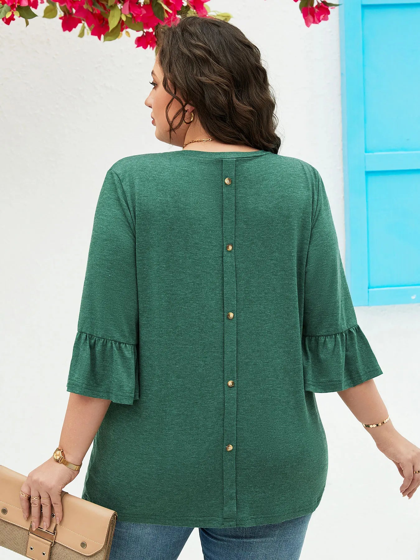 TOP ~ Button Back Flounce Sleeve