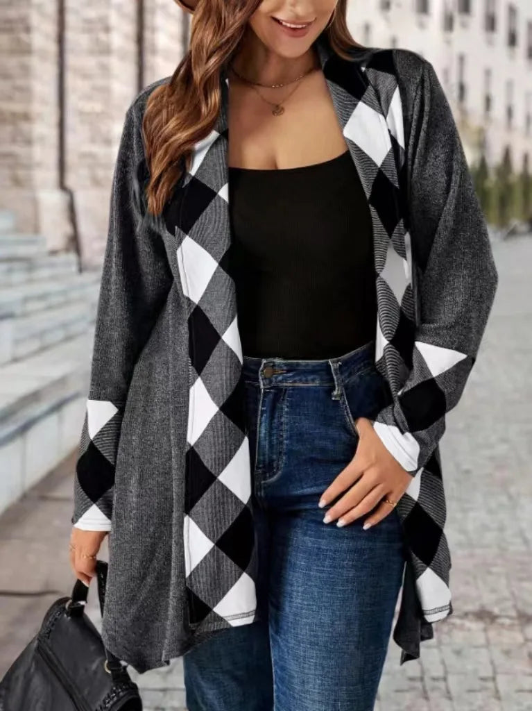 CARDIGAN ~ Gray Plaid Patchwork