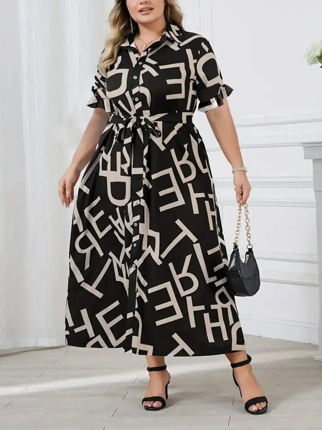 DRESS ~ Letter Print Tie Waist