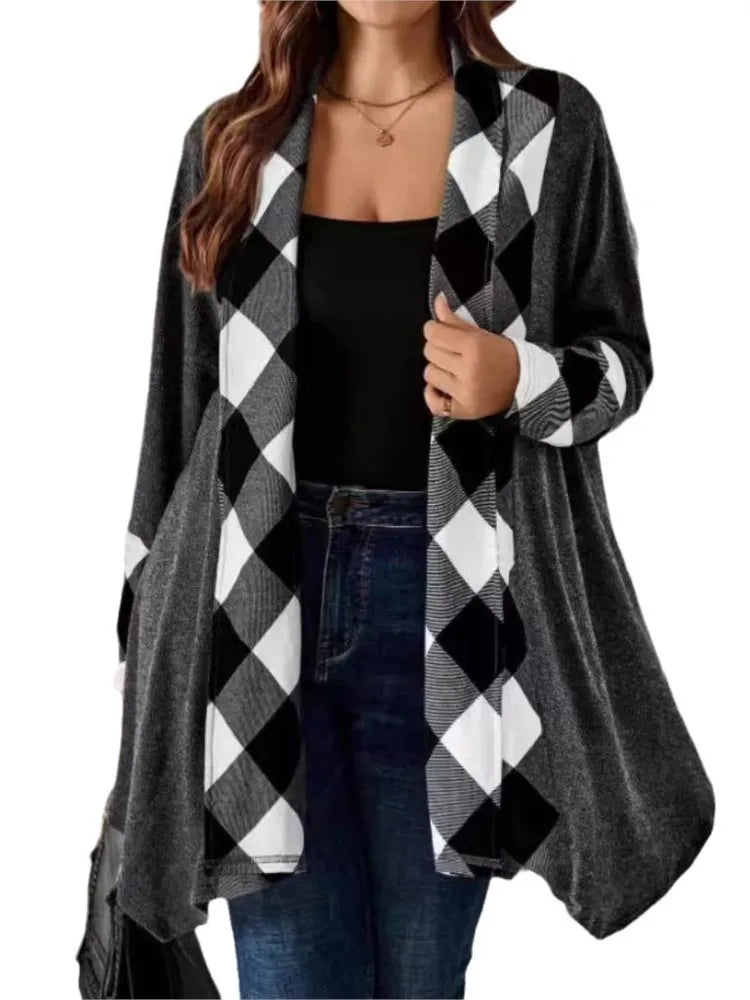 CARDIGAN ~ Gray Plaid Patchwork