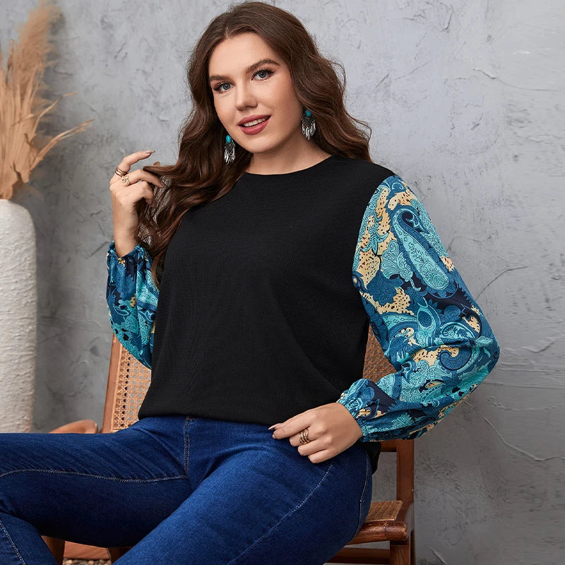 TOP ~ Lantern Sleeve Paisley Print Textured