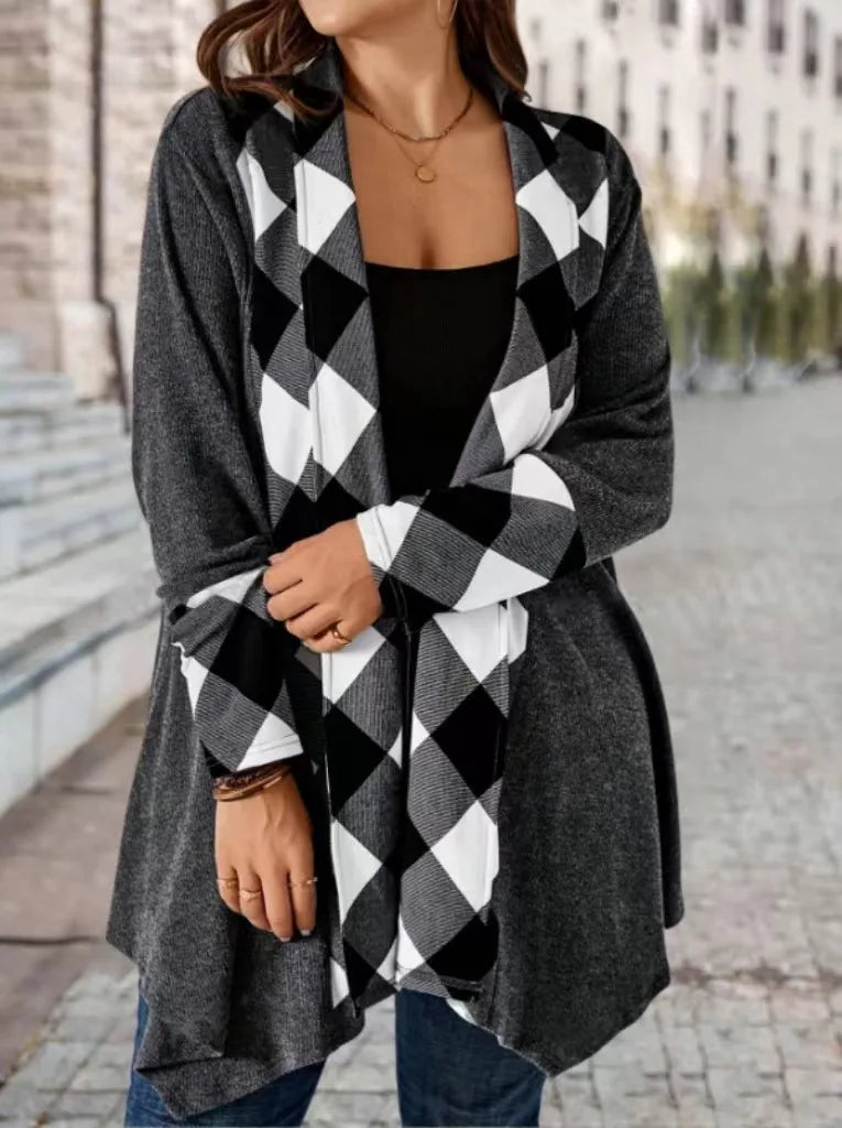 CARDIGAN ~ Gray Plaid Patchwork