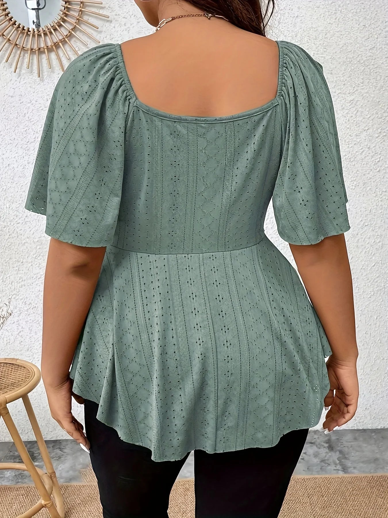 TOP ~ Eyelet Embroidery Twisted Knot Neckline